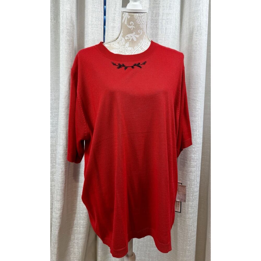 Westbound Red Knit Sweater Top 3X Plus Size Short Sleeve Embroidered Detail NWT - Picture 2 of 10